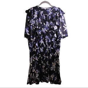 Veronica Beard Georgina Shirt Dress Short Sleeve Mini Ruffled Pleated Floral‎ 10
